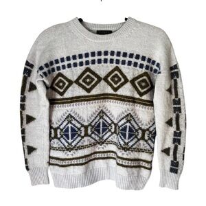 J. Crew Womens Gray Mohair Wool Crew Neck Geometric Nordic Sweater Sz S